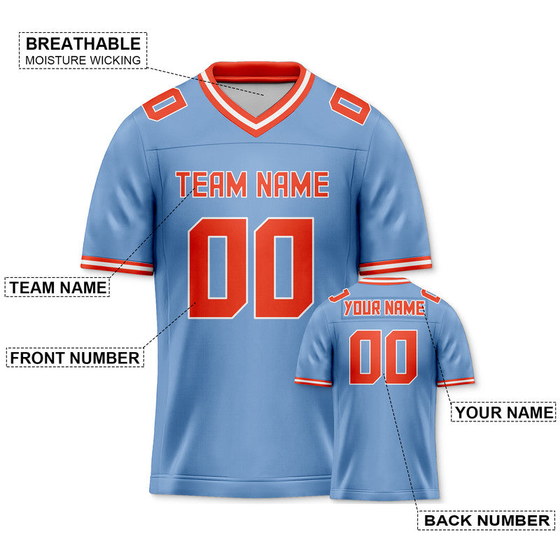 01086691-80F8-04AF-044A-0BF654AEB8E8 Custom Light Blue Orange Mesh Authentic Football Jersey