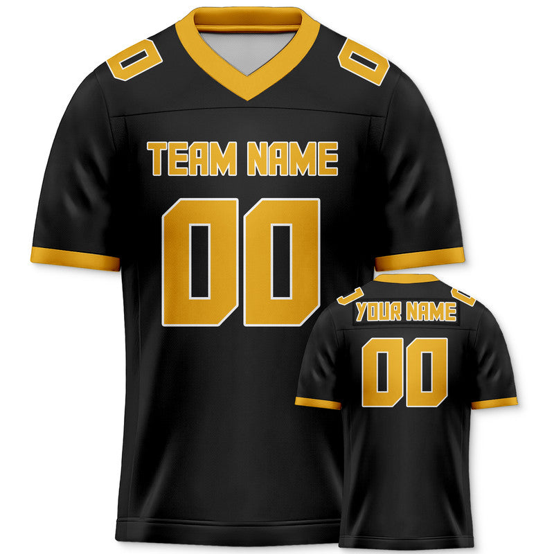 1BEC6F6E-5B68-25D7-4E92-34E81C229414 Custom Black Gold Mesh Authentic Football Jersey