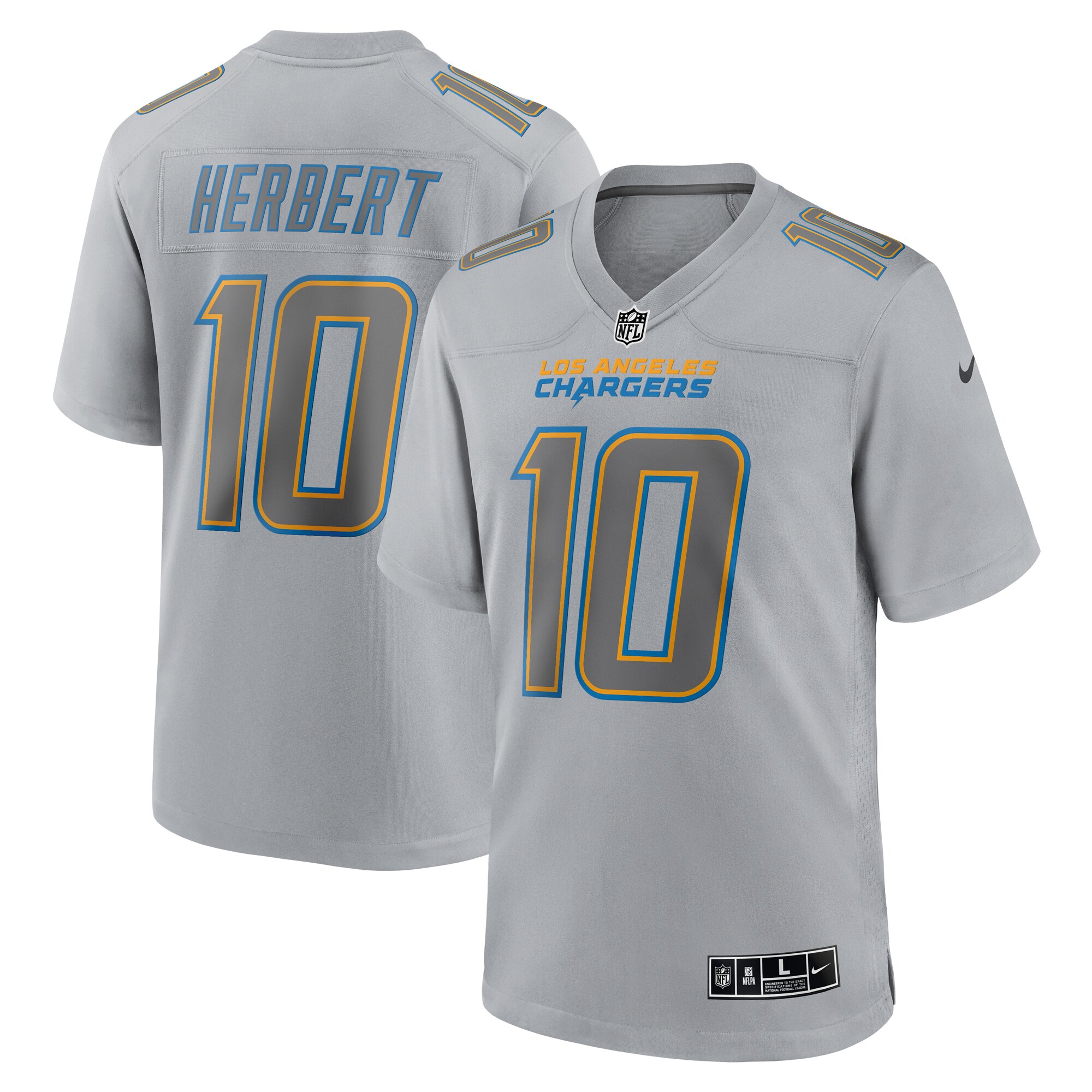 3B20FAB4-A793-E3DB-4AFE-6490FC47D16F Men's Los Angeles Chargers Justin Herbert Nike Gray Atmosphere Fashion Game Jersey
