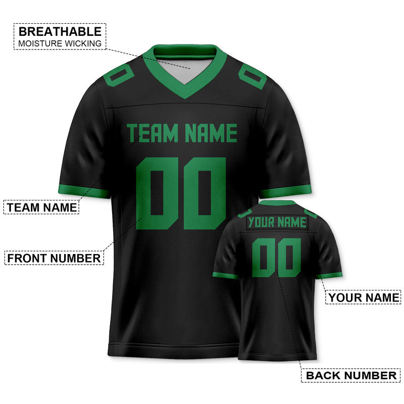 485CE3DE-7E13-AAB8-5F8F-3C453AE32663 Custom Black Green Mesh Authentic Football Jersey