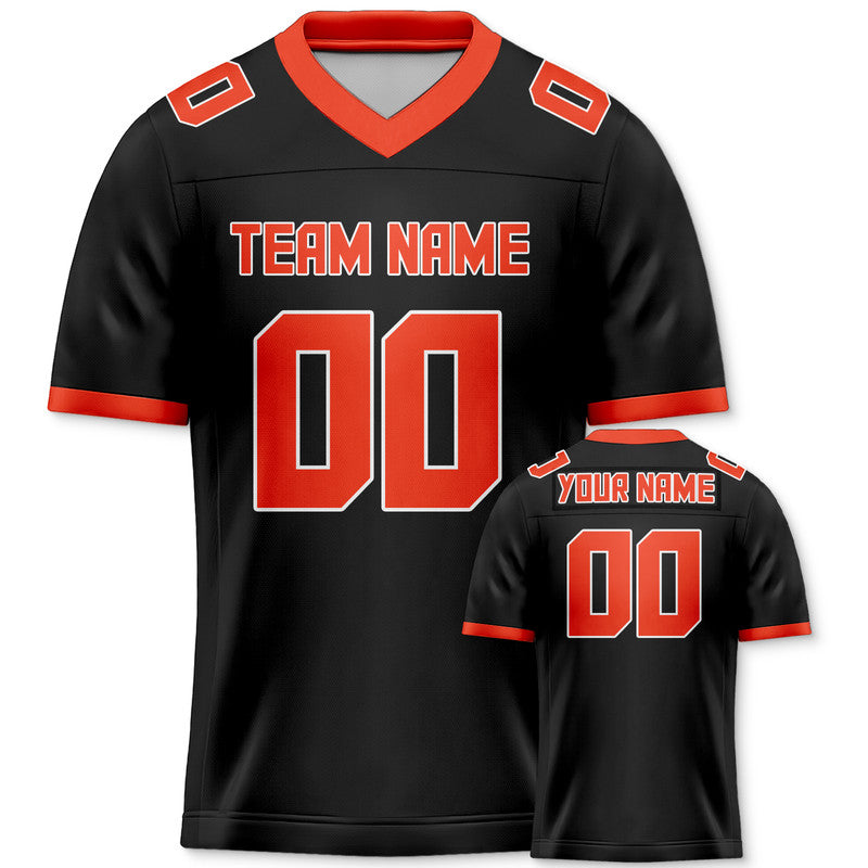6743EFA7-A9F6-7FB5-B757-A13D1BEE0DE2 Custom Black Orange Mesh Authentic Football Jersey