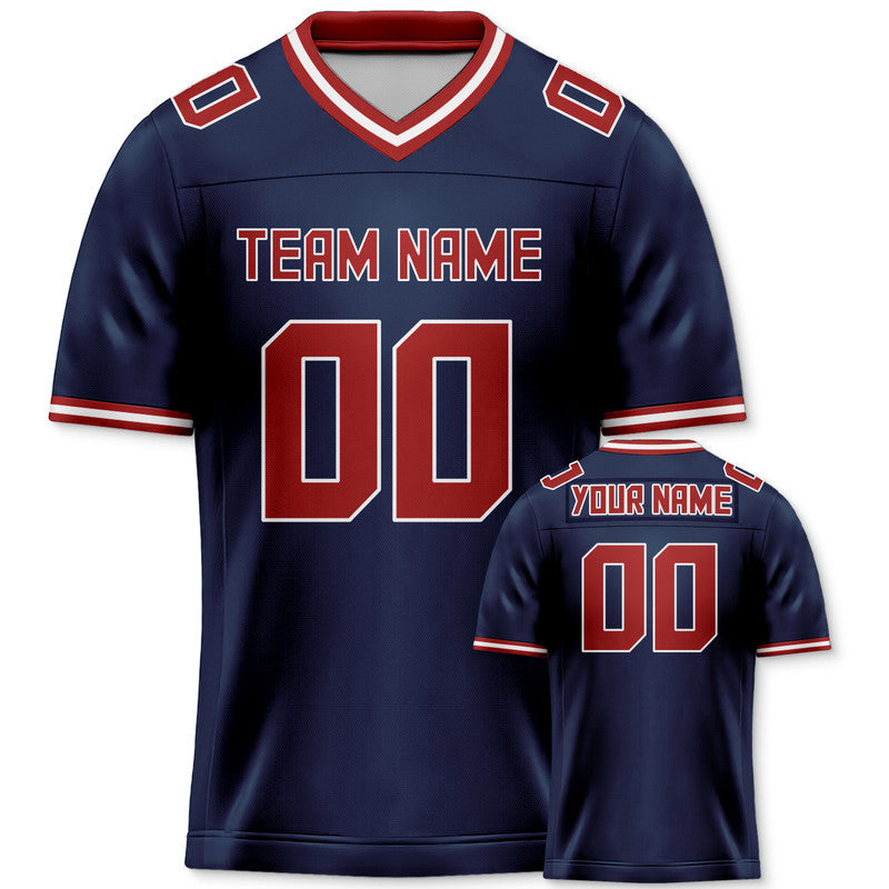 96FEAF80-BE31-4C32-3A2D-B8B24383330F Custom Navy Red Mesh Authentic Football Jersey