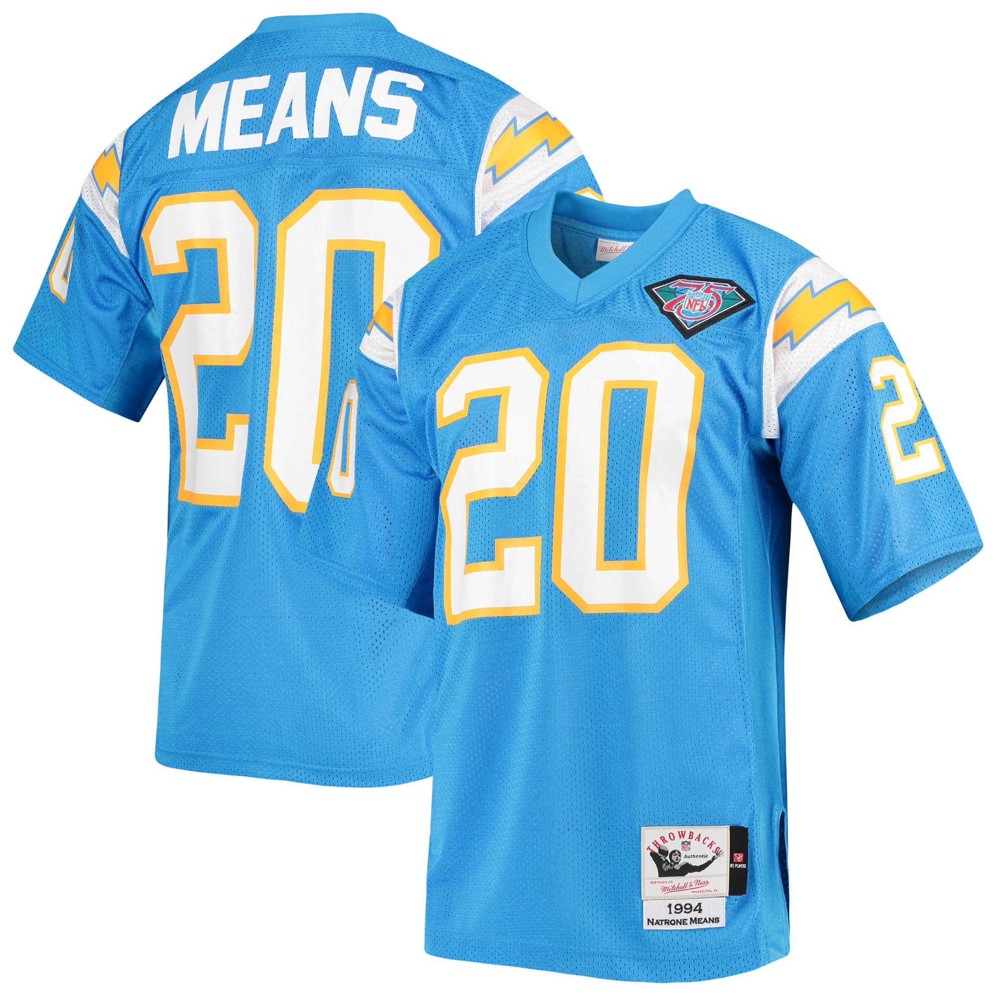 B197C758-8852-4ECA-CA92-2A89A8ADB0BA Men's Los Angeles Chargers 1994 Natrone Means Mitchell & Ness Powder Blue Authentic Throwback Retired Player Jersey