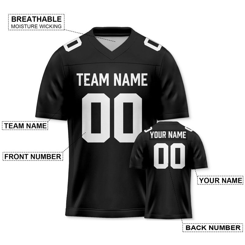B7CAC184-F77F-648C-B6E0-32006F08B8B2 Custom Black White Authentic Football Jersey