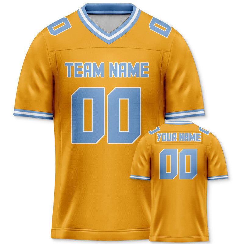 CB59DB76-3621-D945-9234-2B6C6F00D387 Custom Gold Light Blue Mesh Authentic Football Jersey