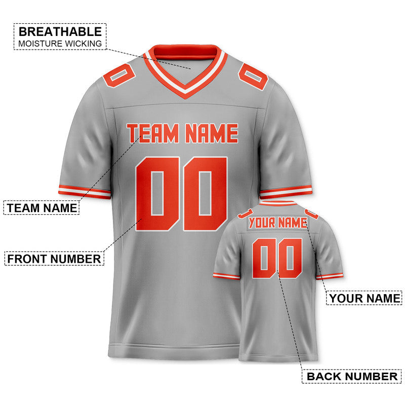D42F617E-EA4B-AE6B-85C9-080AEB096F62 Custom Gray Orange Mesh Authentic Football Jersey