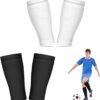 2 Pairs Soccer Shin Guard Sleeves with Pocket, Breathable Football Compression Calf Sleeves Leg Performance Support, Flexible Polyester Shin Guards Soccer for Soccers Sport