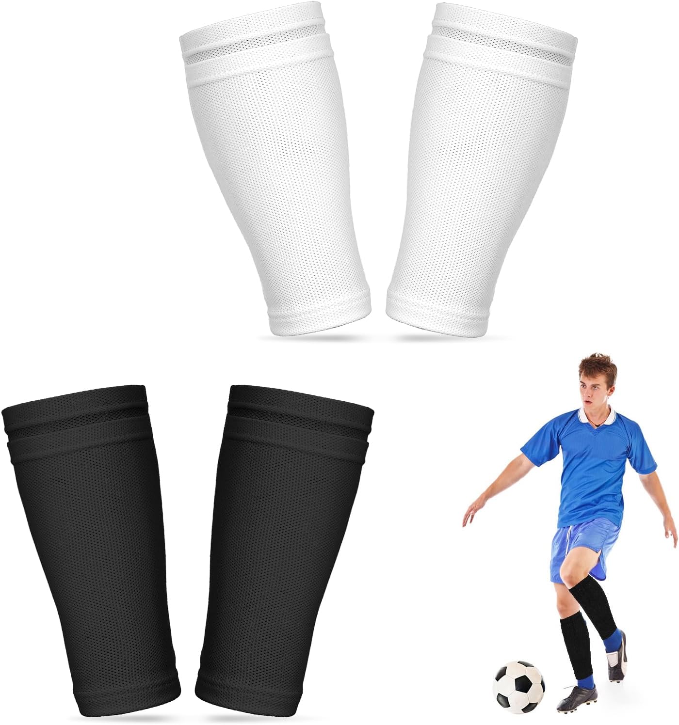 2 Pairs Soccer Shin Guard Sleeves with Pocket, Breathable Football Compression Calf Sleeves Leg Performance Support, Flexible Polyester Shin Guards Soccer for Soccers Sport